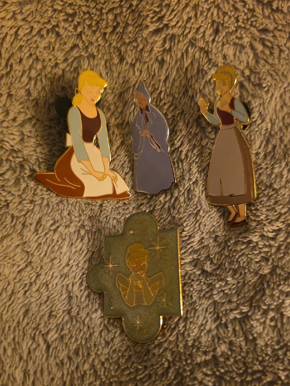 Disney Cinderella Character Pin Set in Blue, Gold, Brown